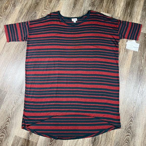 NWT Lularoe Irma Shirt red and black stripes sz:L - Picture 1 of 4